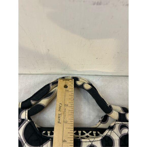 Vera Bradley 14x9" black white satchel quilted night/day purse 3" handle - Picture 6 of 7